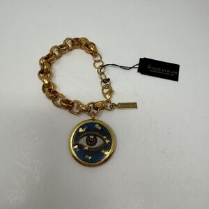 NEW Evocateur Wink 22k Yellow Gold Plated Chain Link Statement Bracelet 7"